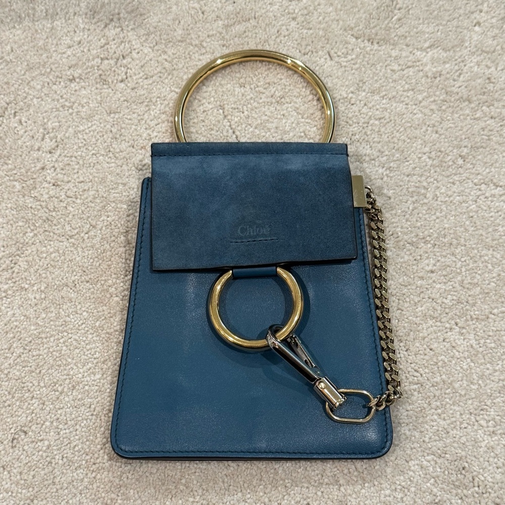 Chloé blue suede leather Faye bracelet bag clutch handbag purse